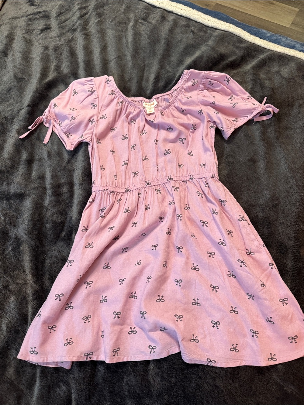 Cat & Jack Lilac Puff Sleeve Bow-Print Dress